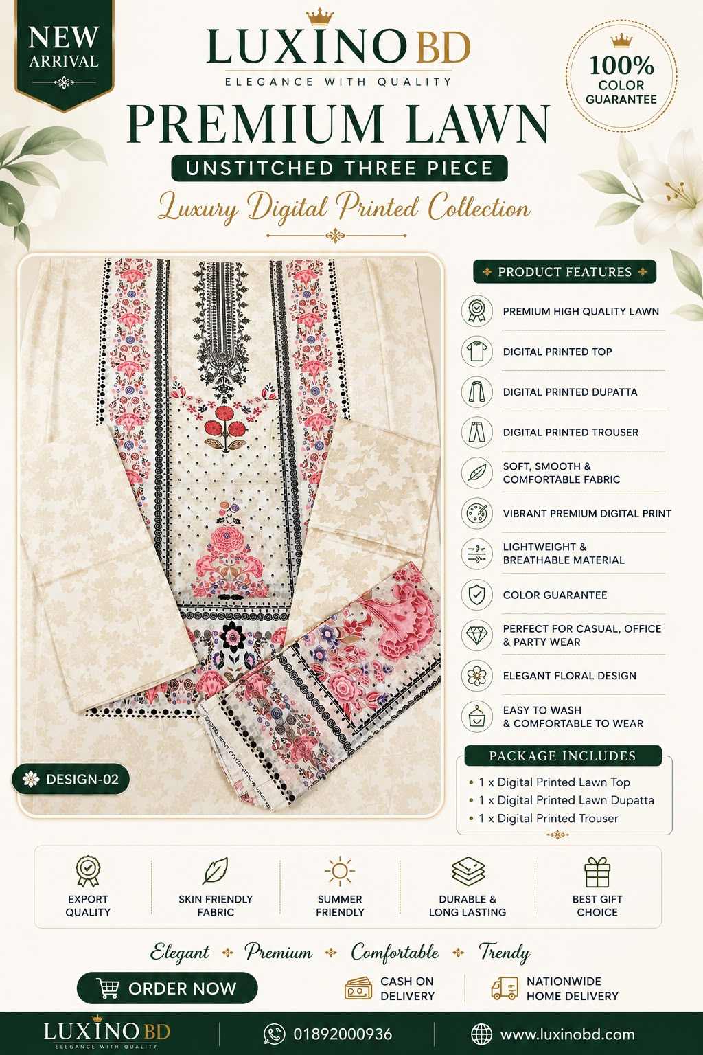 Premium High Quality Lawn Unstitched Three Piece